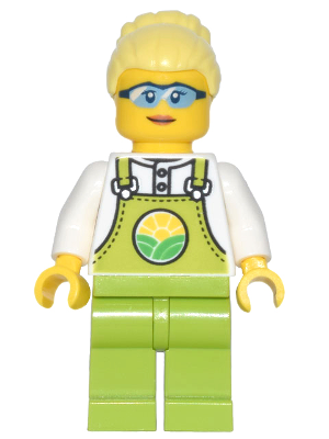 [M cty1441 (No Colour)] Farmer Peach - Lime Overalls over White Shirt, Lime Legs, Bright Light Yellow High Bun, Glasses
