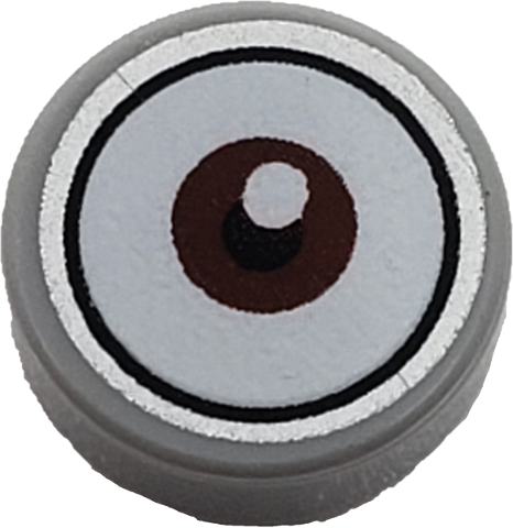 [P 98138pb143 (Light Bluish Gray)] Tile, Round 1 x 1 with White Eye with Centered Reddish Brown Iris Pattern