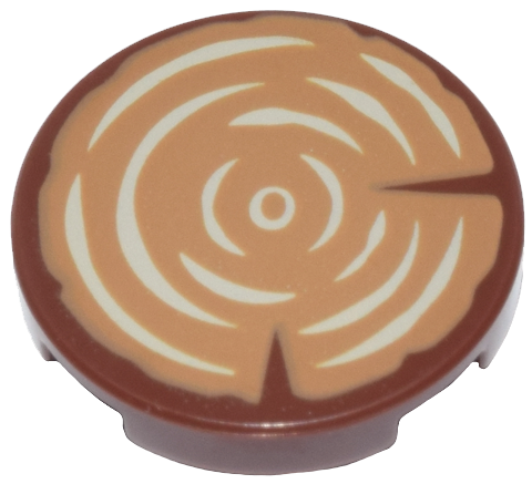 [P 14769pb196 (Reddish Brown)] Tile, Round 2 x 2 with Bottom Stud Holder with Tree Stump / Wood Grain Pattern