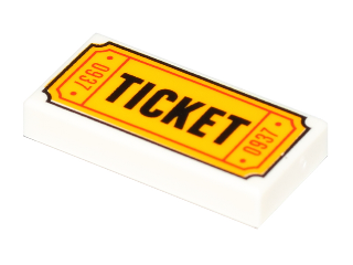 [P 3069pb0584 (White)] Tile 1 x 2 with 'TICKET' and '0937' Pattern