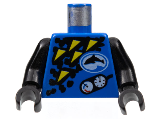 [P 973px96c01 (Blue)] Torso Divers Dolphin Logo, Yellow Triangles, and Gauges Pattern / Black Arms / Black Hands