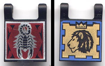 [P 2335pb006 (Black)] Flag 2 x 2 Square, Dual Pattern, Scorpion and Lion with Crown