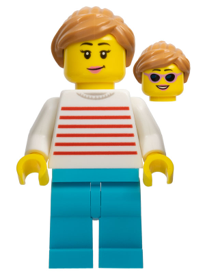[M cty1101 (No Colour)] Automobile Buyer - Female, White Sweater with Red Horizontal Stripes, Medium Azure Legs, Medium Nougat Hair with Ponytail, Sunglasses