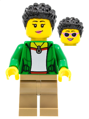 [M cty1321 (No Colour)] Stuntz Spectator - Female, Green Jacket, Dark Tan Legs, Black Coiled Hair