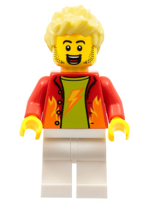 [M cty1325 (No Colour)] Dynamo Doug - Stuntz Announcer, Red Jacket over Lime Shirt, White Legs, Bright Light Yellow Spiked Hair