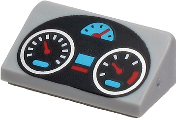 [P 85984pb289 (Light Bluish Gray)] Slope 30 1 x 2 x 2/3 with Black Oval Dashboard with Silver, Medium Azure and Red Gauges Pattern