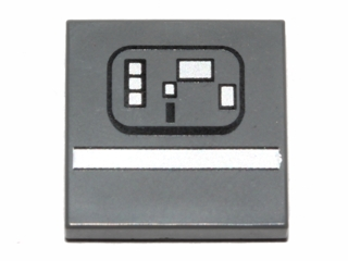 [P 3068pb0849 (Dark Bluish Gray)] Tile 2 x 2 with Silver Stripe and Rectangles (SW Gonk Droid) Pattern