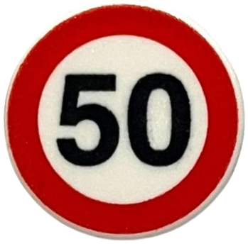 [P 30261px2 (White)] Road Sign 2 x 2 Round with Clip with Black '50' in Red Circle Pattern
