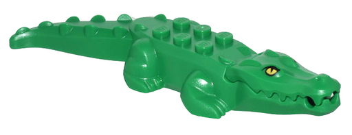 [P 18904c05pb01 (Green)] Alligator / Crocodile with 20 Teeth with Yellow Eyes without White Glints Pattern with White Technic, Pin 1/2
