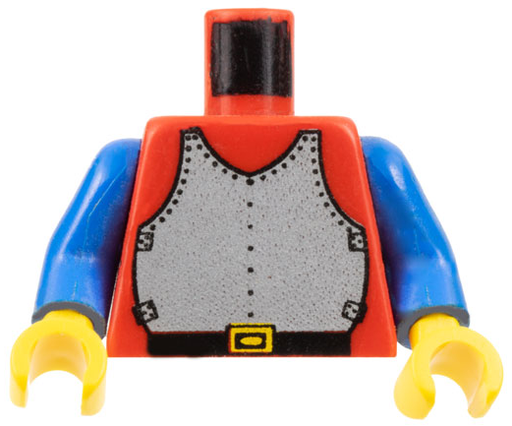 [P 973p40c03 (Red)] Torso Castle Silver Breastplate Armor, Black Belt with Yellow Buckle Pattern / Blue Arms / Yellow Hands