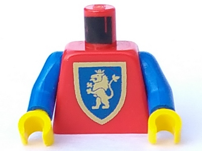 [P 973px138c01 (Red)] Torso Castle Crusaders Gold Lion Shield Pattern / Blue Arms / Yellow Hands