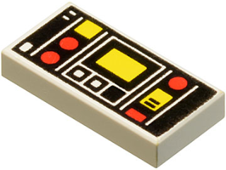 [P 3069p68 (White)] Tile 1 x 2 with Red and Yellow Controls and Two White Stripes on Left Pattern