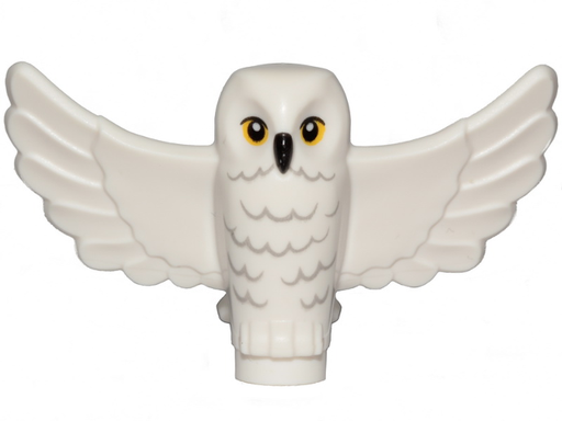 [P 67632pb01 (White)] Owl, Spread Wings with Black Beak, Yellow Eyes, and Light Bluish Gray Rippled Chest Feathers Pattern (HP Hedwig)