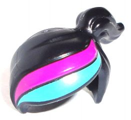 [P 15427pb01 (Black)] Minifigure, Hair Female Ponytail Off-center with Magenta and Medium Azure Stripes Pattern