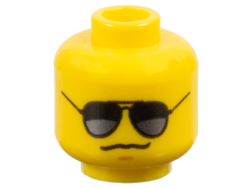 [P 3626pb0642 (Yellow)] Minifigure, Head Black Sunglasses with Dark Silver Reflections, Medium Nougat Chin Dimple, Grim Smirk Pattern