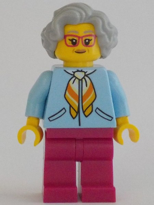 [M cty1342 (No Colour)] Woman, Bright Light Blue Jacket, Magenta Legs, Light Bluish Gray Hair, Magenta Glasses