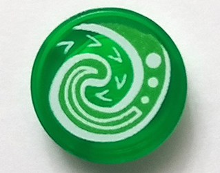 [P 98138pb116 (Trans-Green)] Tile, Round 1 x 1 with Bright Green and White Koru Spiral Symbol Pattern (Moana Heart of Te Fiti)