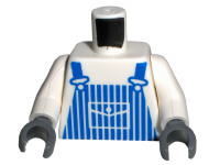 [P 973pb0009c02 (White)] Torso Train Blue Striped Overalls Pattern / White Arms / Dark Bluish Gray Hands