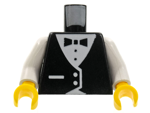 [P 973p20c01 (Black)] Torso Town Vest Formal with Bow Tie Pattern / White Arms / Yellow Hands