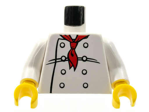 [P 973px4c01 (White)] Torso Chef with 8 Buttons, Long Red Neckerchief, Black Wrinkles Pattern / White Arms / Yellow Hands