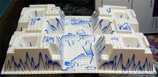 [P 30271px6 (White)] Baseplate, Raised 32 x 48 x 6 with 4 Corner Pits with Arctic Blue Ice Pattern