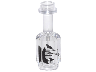 [P 95228pb04 (Trans-Clear)] Minifigure, Utensil Bottle with Black Sailing Ship on Pedestal Pattern