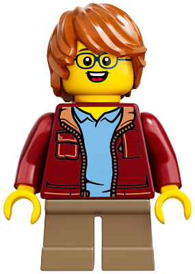 [M idea055 (No Colour)] Child - Boy, Dark Red Jacket, Dark Tan Short Legs, Dark Orange Tousled Hair, Glasses
