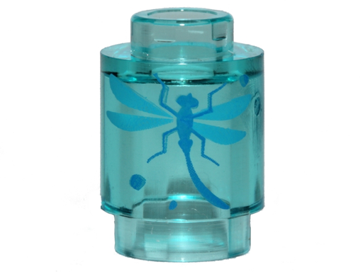 [P 3062pb058 (Trans-Light Blue)] Brick, Round 1 x 1 with Blue Dragonfly Pattern