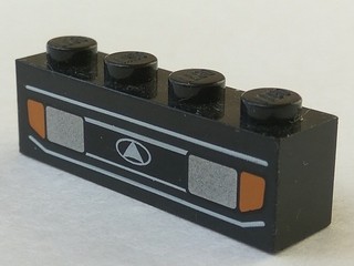 [P 3010px1 (Black)] Brick 1 x 4 with Silver Car Headlights, Orange Signal Lights, Black Grille with White Triangle in Oval Logo Pattern