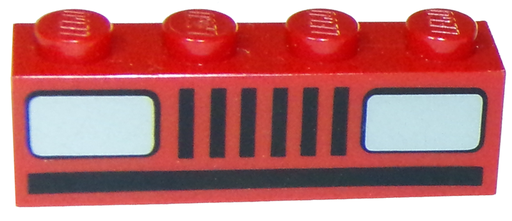 [P 3010p08 (Red)] Brick 1 x 4 with Grille Lines and White Car Headlights Pattern