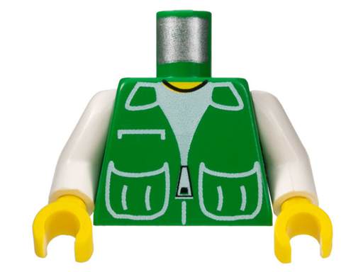 [P 973p73c01 (Green)] Torso Town Vest with Patch Pockets over White Shirt Pattern / White Arms / Yellow Hands