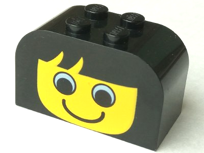 [P 4744px9 (Black)] Slope, Curved 4 x 2 x 2 Double with 4 Studs with Yellow Face with Eyes and Smile Pattern
