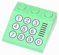 [P 4161pb01 (Medium Green)] Slope 33 3 x 3 with Black Grille and 10 Numbered White Buttons Pattern