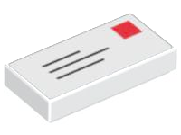 [P 3069p01 (White)] Tile 1 x 2 with Blue Lines and Red Square Pattern (Mail Envelope with Stamp)