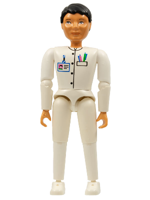 [M belvmale06 (No Colour)] Belville Male, Adult Man (Medic) - White Pants, White Top with ID Badge and Pocket with Pens Pattern, Black Hair, White Shoes (75875)
