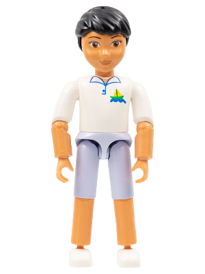 [M belvmale09 (No Colour)] Belville Male, Child Boy - Light Violet Shorts, White Top with Sailboat Logo Pattern, Black Hair, White Shoes (4100304)
