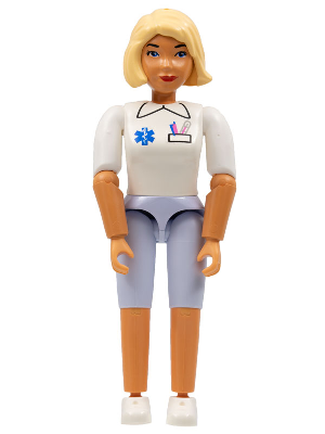 [M belvfemale12 (No Colour)] Belville Female - Medic, Light Blue Shorts, White Shirt with EMT Star of Life Pattern, Light Yellow Hair