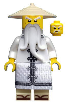 [M njo0354 (No Colour)] Sensei Wu - The LEGO Ninjago Movie, White Robe, Zori Sandals, Raised Eyebrows
