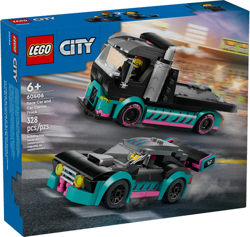 [S 60406-1 (No Colour)] Race Car and Car Carrier Truck