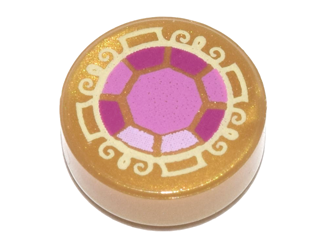[P 98138pb026 (Pearl Gold)] Tile, Round 1 x 1 with Bright Pink, Dark Pink and Magenta Faceted Jewel Pattern