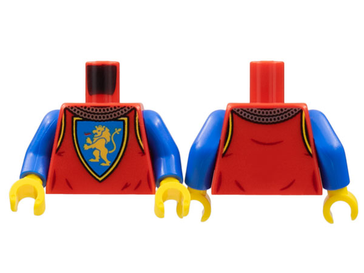 [P 973pb4840c01 (Red)] Torso Castle Surcoat, Silver Chain Mail Collar, Yellow Lion with Raised Foot on Blue Shield Emblem Pattern / Blue Arms / Yellow Hands