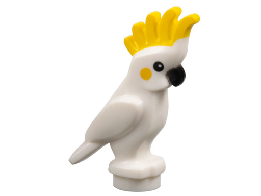 [P 6333pb01 (White)] Bird, Parrot Cockatoo with Yellow Crest and Cheeks, Black Eyes and Beak Pattern
