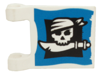 [P 2335px21 (White)] Flag 2 x 2 Square with Skull with Bandana and Cutlass on Black and Blue Background Pattern