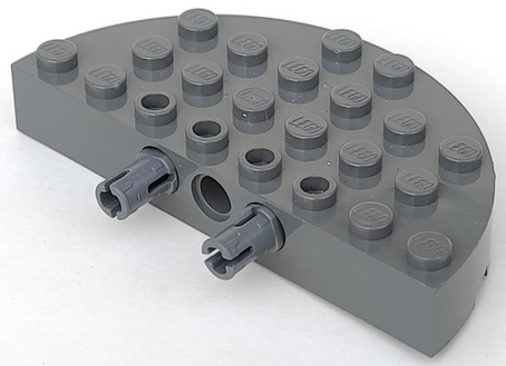 [P 47974c01 (Dark Bluish Gray)] Brick, Round Corner 4 x 8 Full Brick Double with 2 Fixed Rotatable Friction Pins