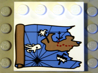 [P 6179px4 (White)] Tile, Modified 4 x 4 with Studs on Edge with Ocean Pirate Treasure Map Left-Half Pattern