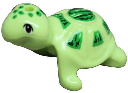 [P 11603pb06 (Yellowish Green)] Turtle, Friends Style with Reddish Brown Eyes, Bright Green and Dark Green Spots and Shell Pattern