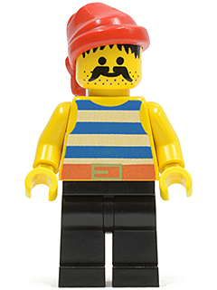 [M pi020 (No Colour)] Pirate Blue / White Stripes Shirt, Black Legs, Red Bandana