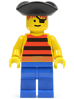 [M pi026 (No Colour)] Pirate Red / Black Stripes Shirt, Blue Legs, Black Pirate Triangle Hat