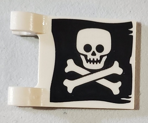 [P 2335pb212 (White)] Flag 2 x 2 Square with Flat Skull and Crossbones on Black Background Pattern on Both Sides (Jolly Roger)