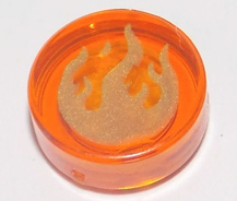 [P 98138pb022 (Trans-Orange)] Tile, Round 1 x 1 with Gold Flames Pattern